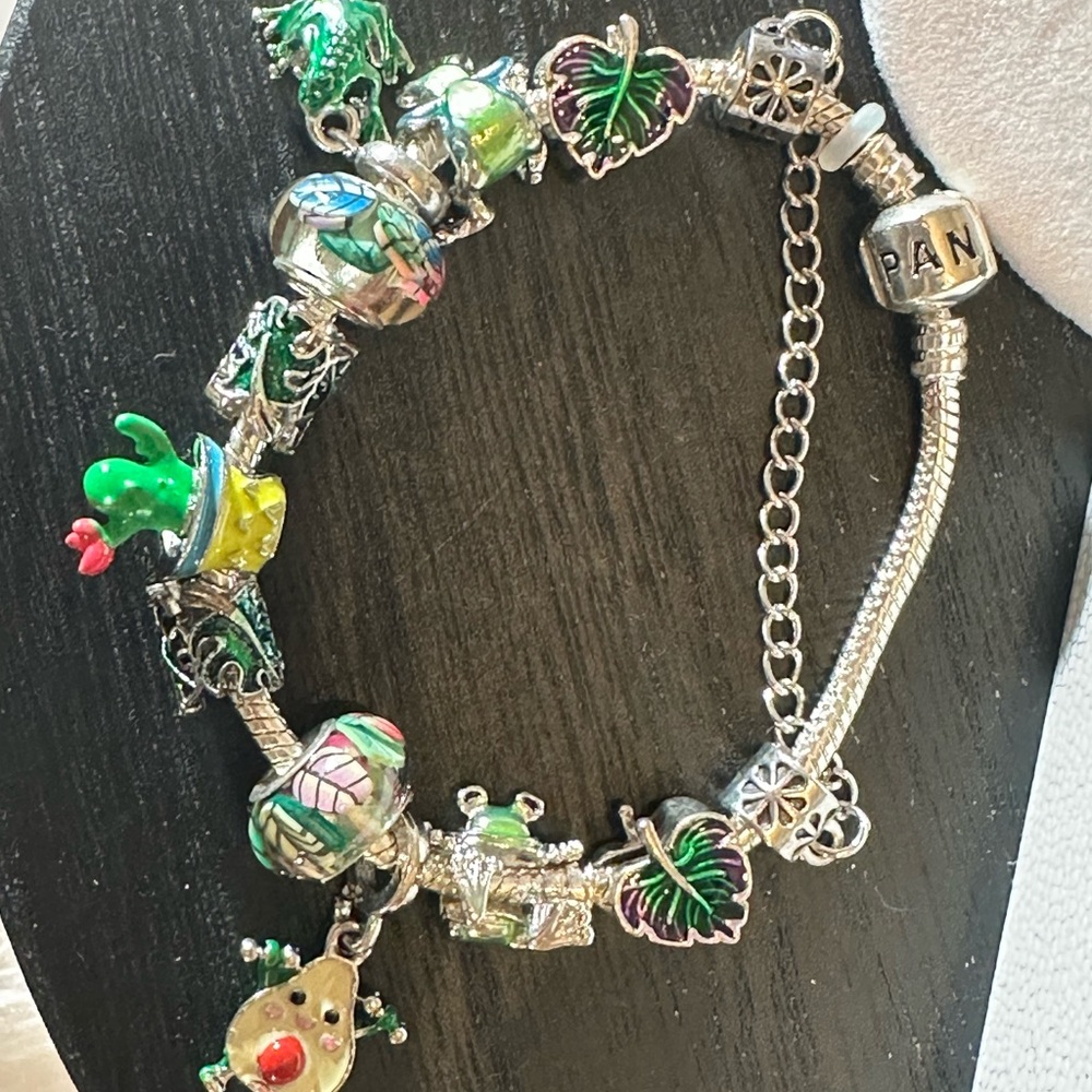 New , Silver and Green Charm Bracelet